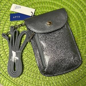 Super Cute APT.9 Silver / grey glitter purse with shoulder strap NWT